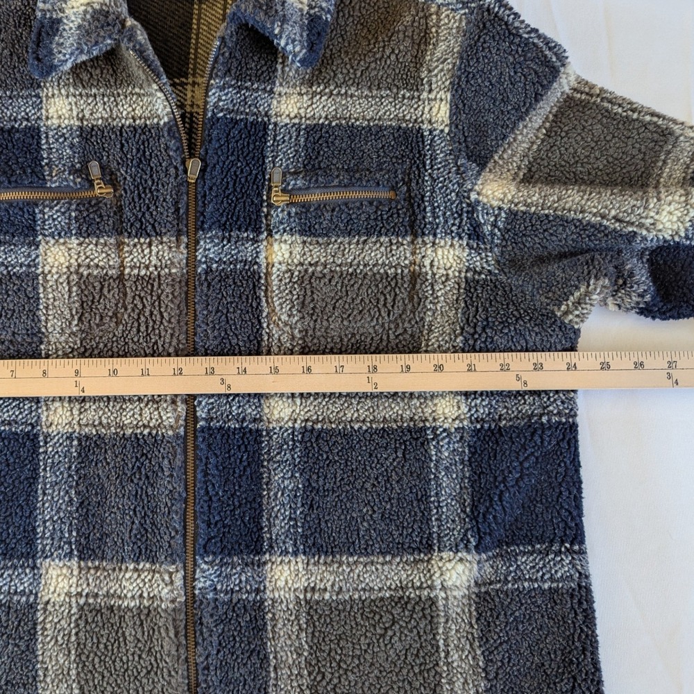 Tribal Sportswear Mens Plaid Sherpa Fleece Full Zip Jacket Blue Grey Gorpcore - Picture 4 of 6